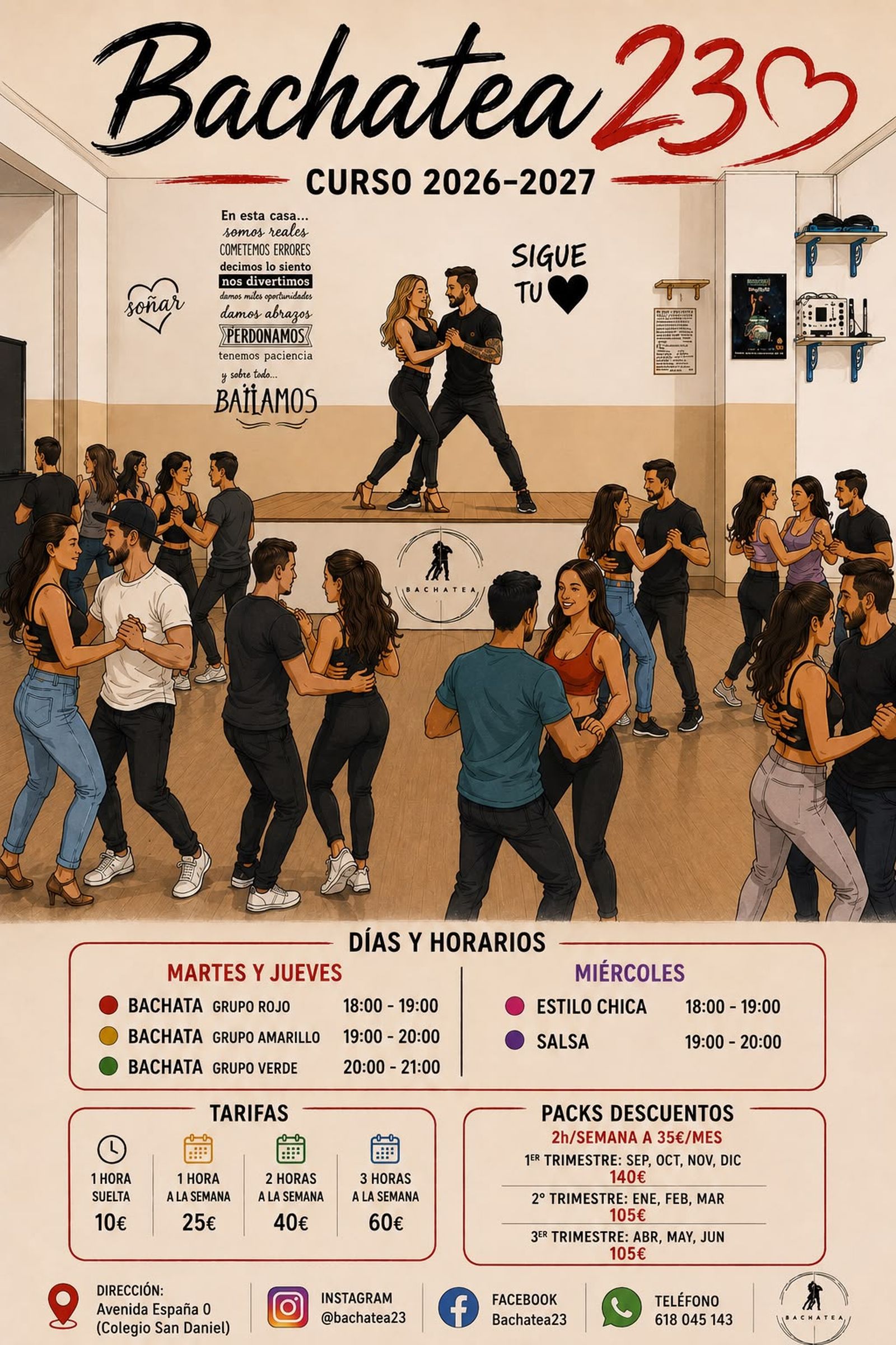Cartel promocional de las clases de Bachatea 23 para el curso 2026-2027