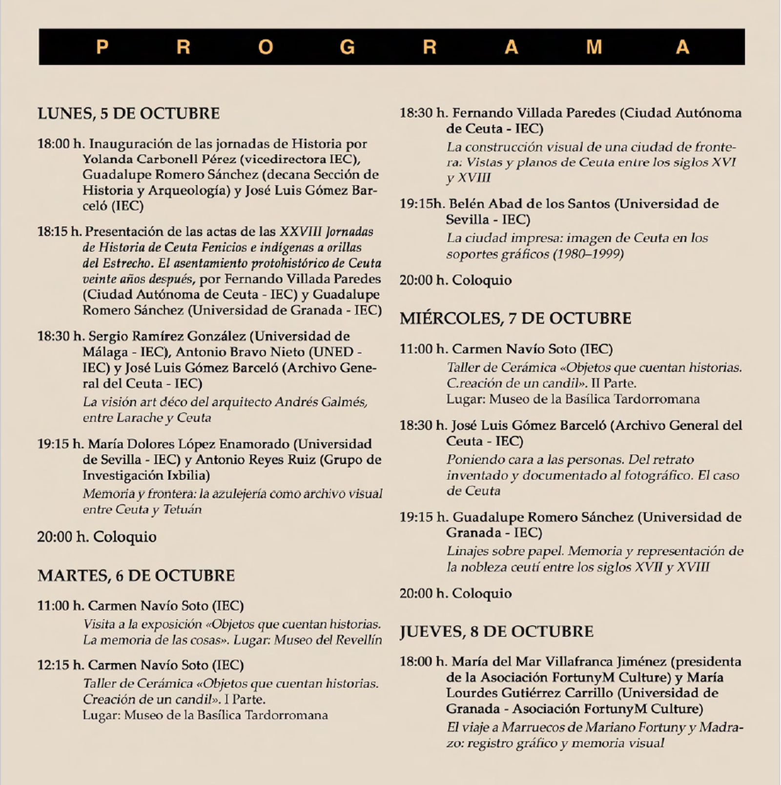 Programa de las XXIX Jornadas de Historia del IEC (I)