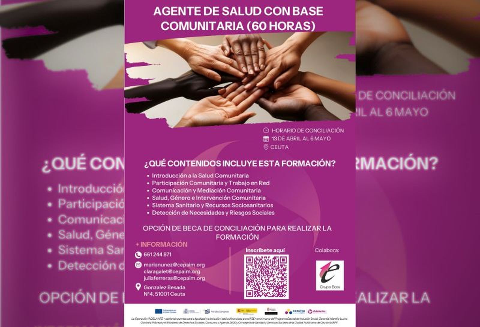 Cartel de los cursos de Cepaim impartidos de abril a mayo