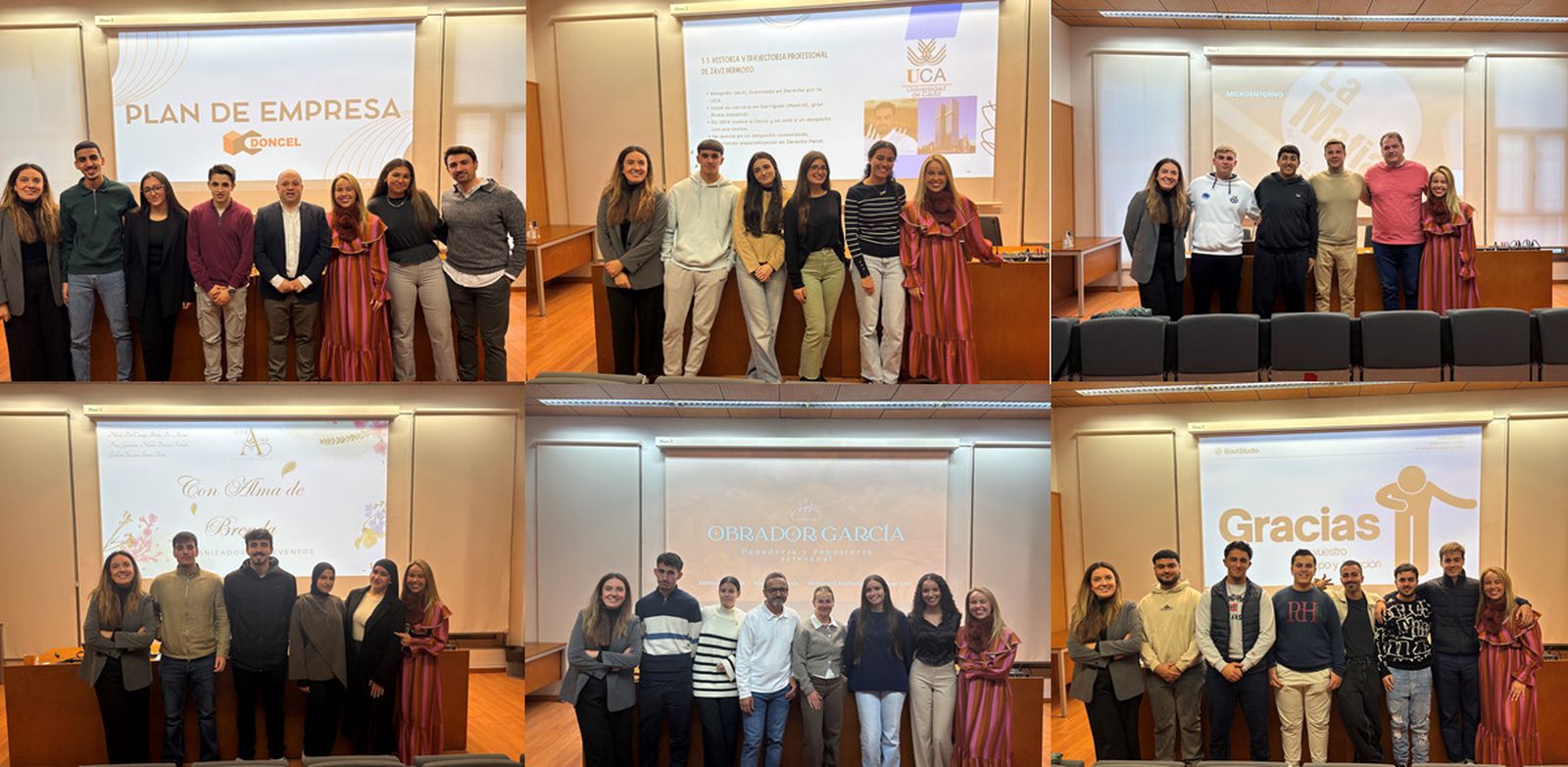 El alumnado de ADE posa junto a representantes de las diferentes empresas locales participantes en la actividad