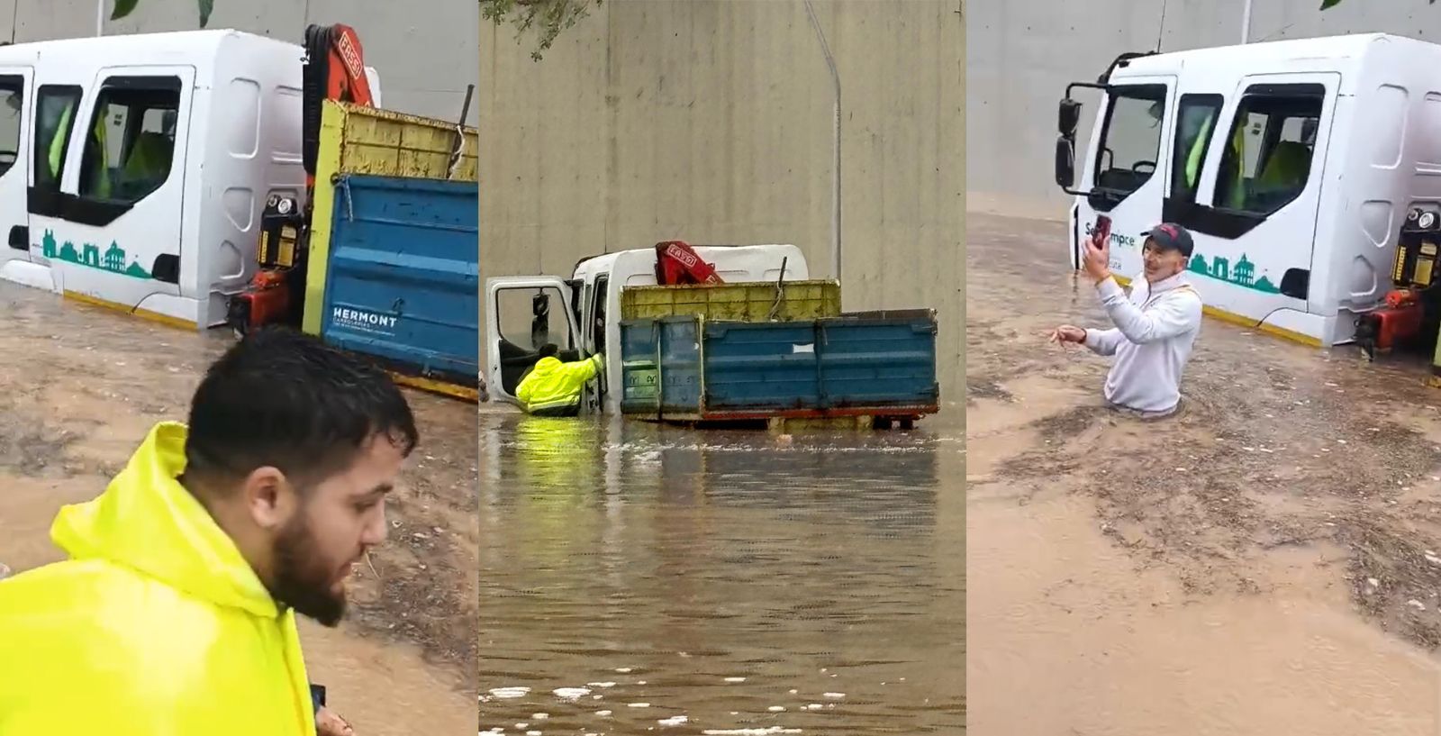 Operarios de Servilimpce se han visto sorprendidos por las fuertes lluvias y han quedado atrapados con el camión en la zona de Santa Catalina