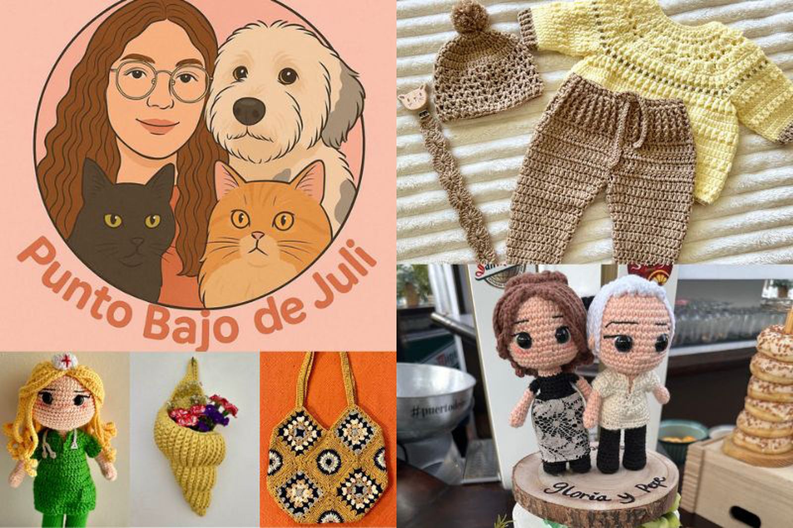 El logo de Punto Bajo Juli y varias de sus creaciones artesanales. / FOTOS CEDIDAS