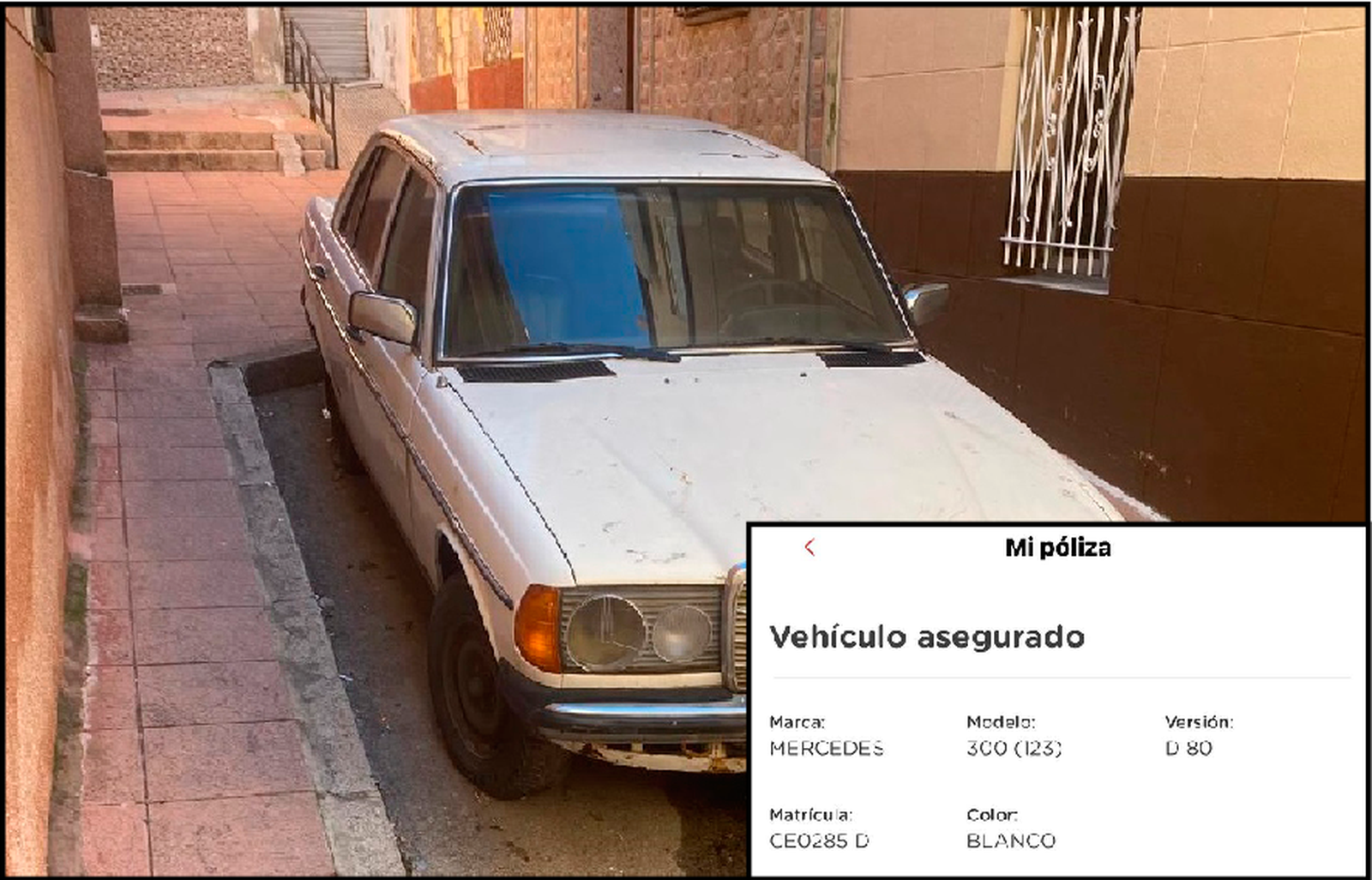 En la imagen, en la que aparece el vehículo denunciado, se adjunta archivo de la póliza del seguro