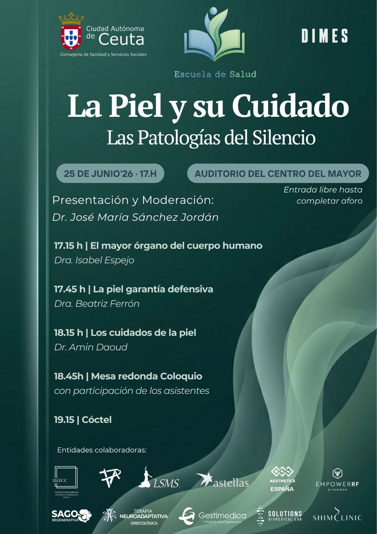 Cartel de la charla que se llevará a cabo este jueves sobre la piel y su cuidado