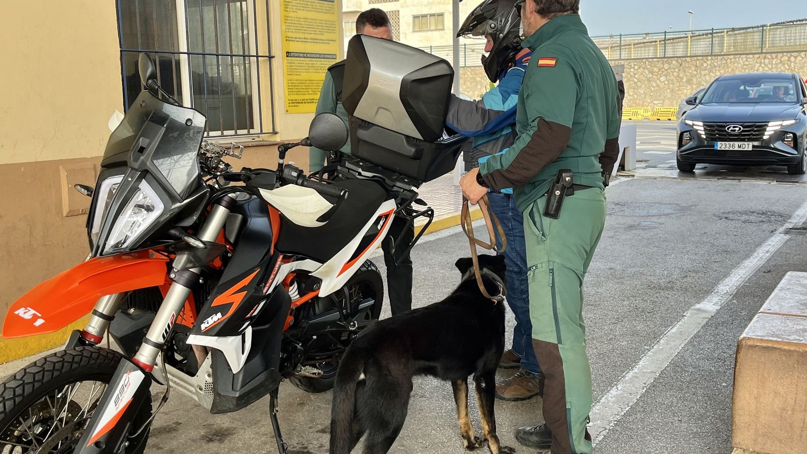 Contro del grupo Cinológico a la entrada de embarque