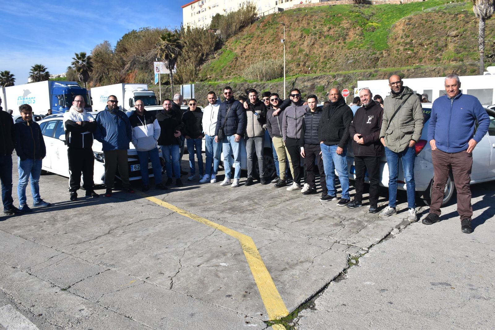 Taxistas durante la marcha en el Chorrillo