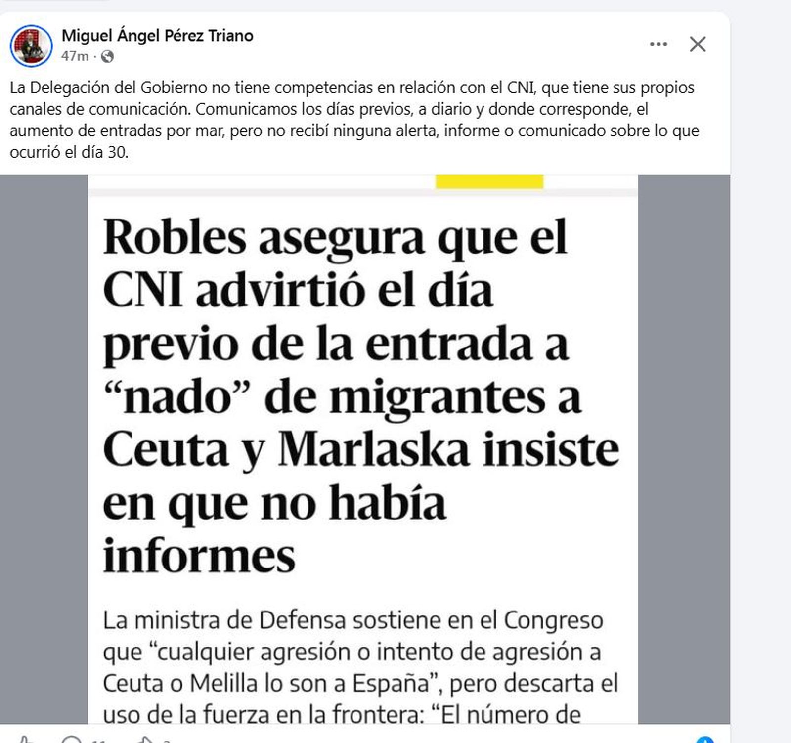 Perfil, por el momento inactivo, del delegado