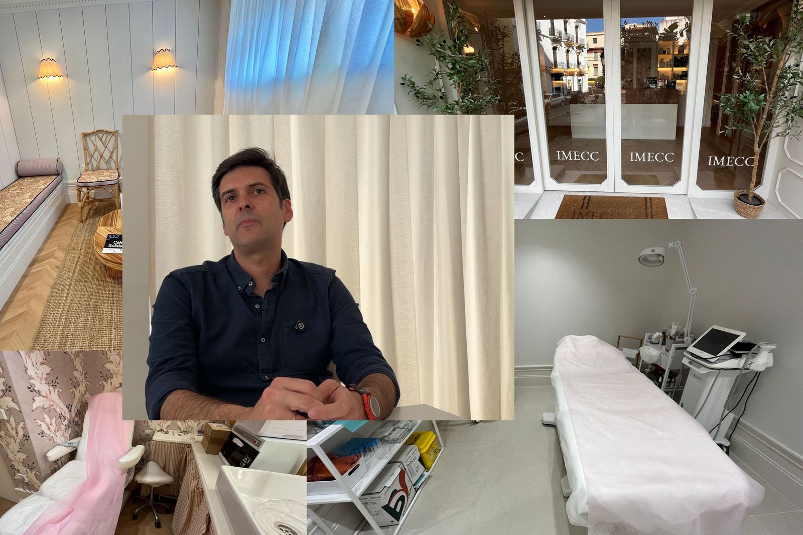 El cofundador y director médico de la Clínica de Medicina y Cirugía Estética IMECC junto a imágenes de las instalaciones