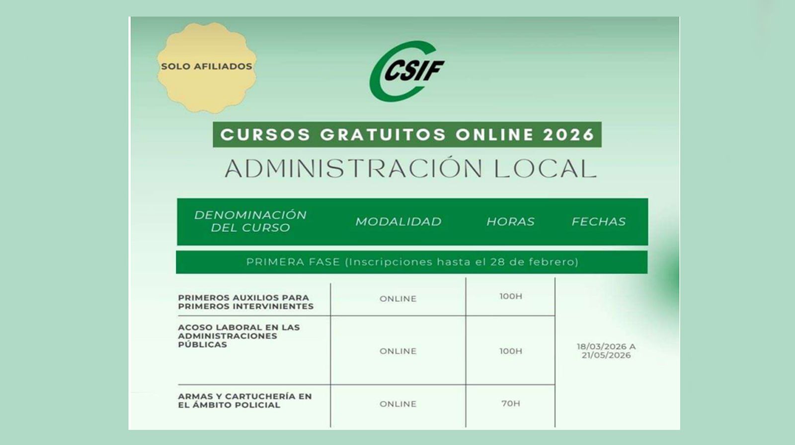 Cartel sobre la formación de CSIF