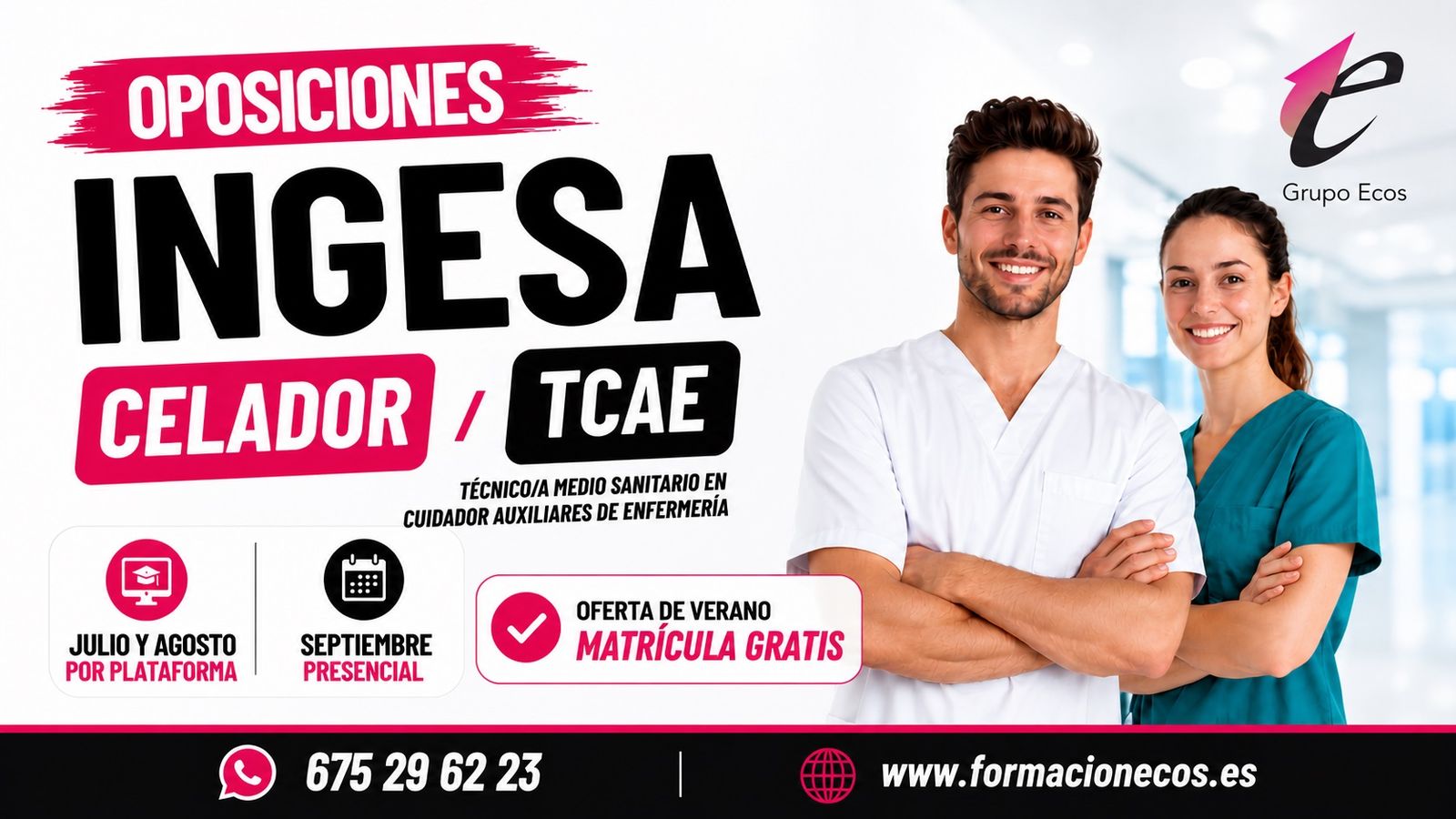 Cartel de la apertura de plazo de matriculación de Grupo Ecos para preparar las oposiciones de INGESA