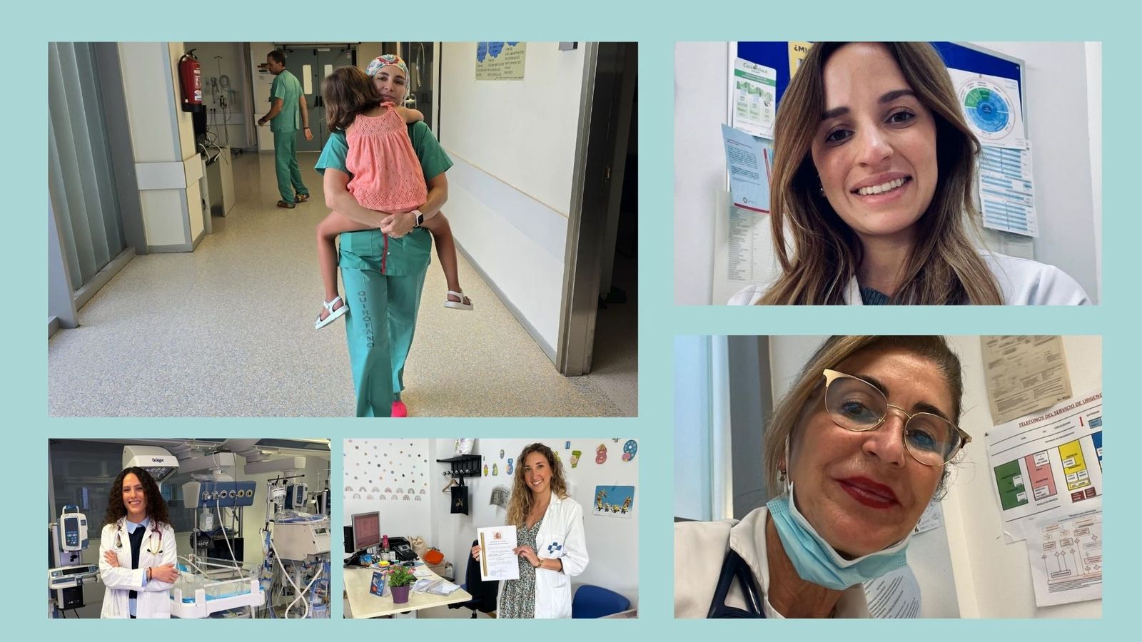 Retratos de las cinco médicas de área sanitaria de Ceuta: Begoña Rodríguez, María Guerrero, Inma Delicado, Marta Dorado y Susana Ascaso (de arriba abajo, de izq. a dcha.)