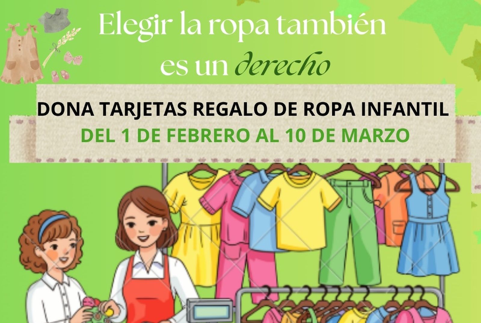 Cartel de la campaña de donación de ropa infantil de Luna Blanca