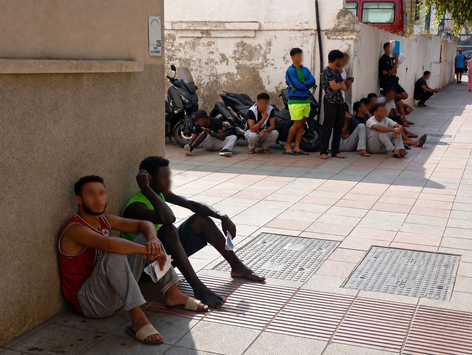 Varios jóvenes esperan su turno frente a la Jefatura Superior de Policía