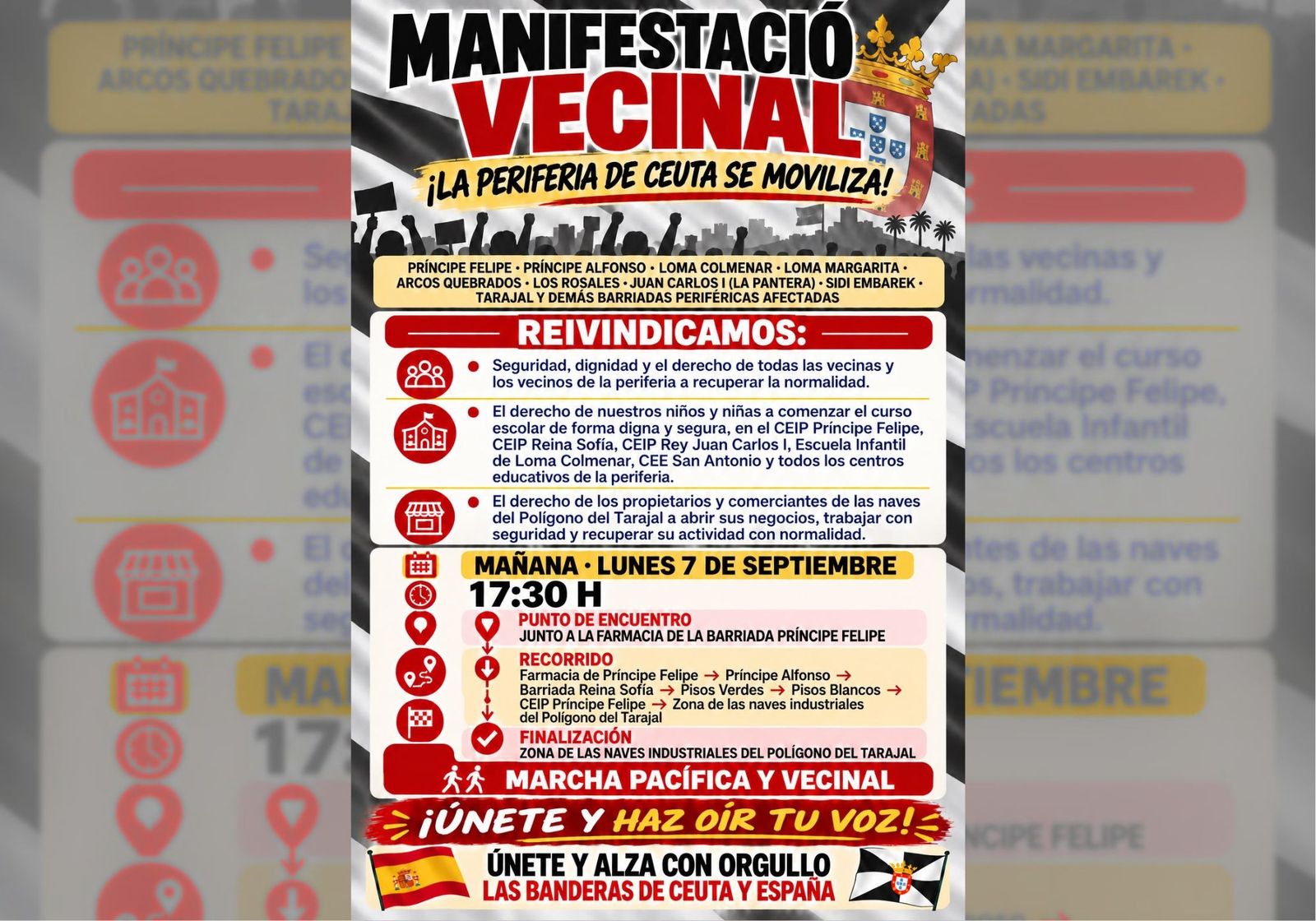 Cartel de la manifestación convocada en el Príncipe Felipe este lunes