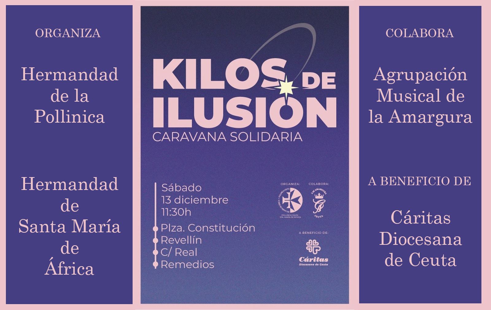 Cartel anunciador de la caravana solidaria para recoger alimentos en favor de los más necesitados organizada por Pollinica y África