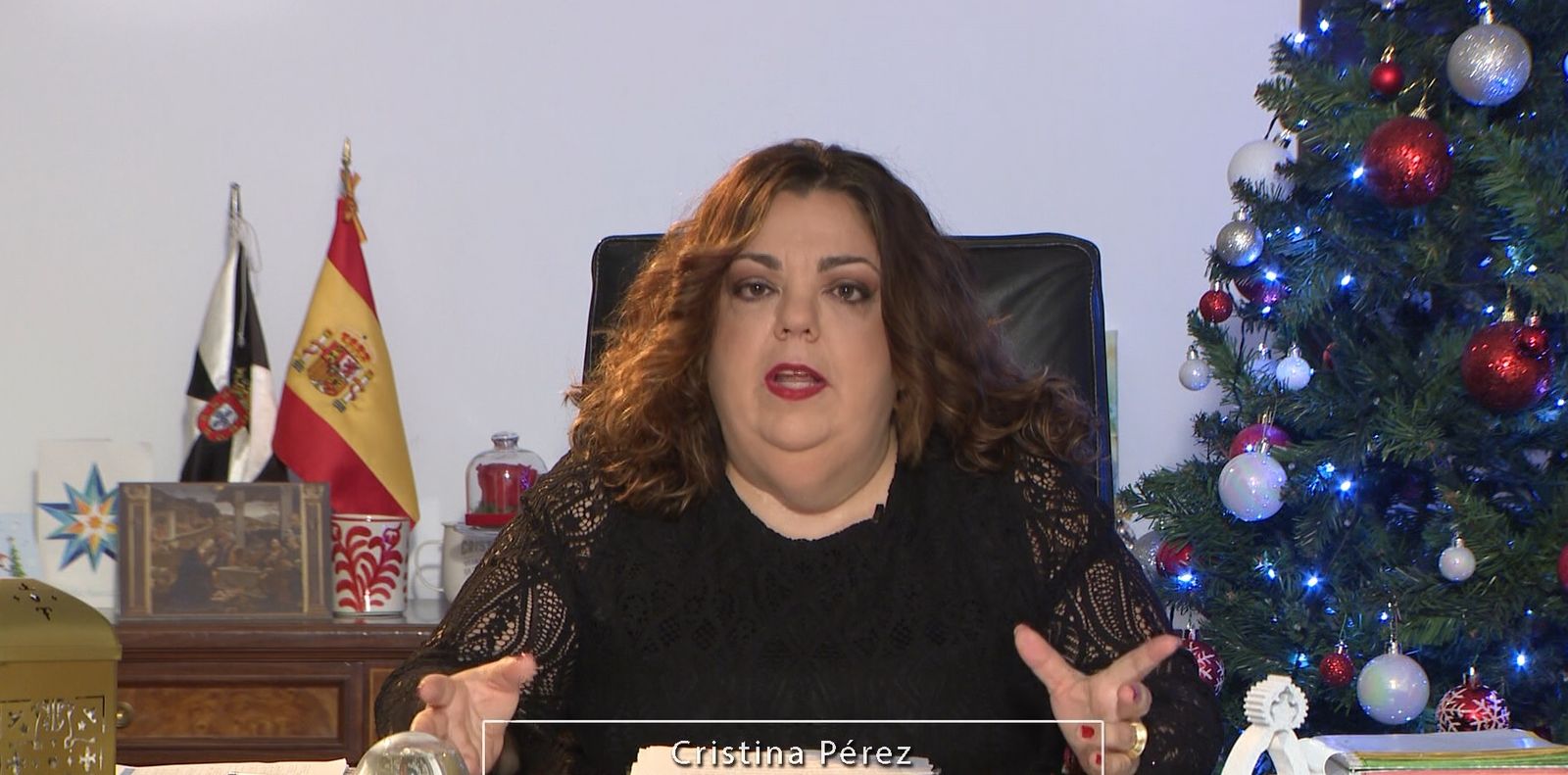 La Delegada del Gobierno, Cristina Pérez, durante su mensaje navideño
