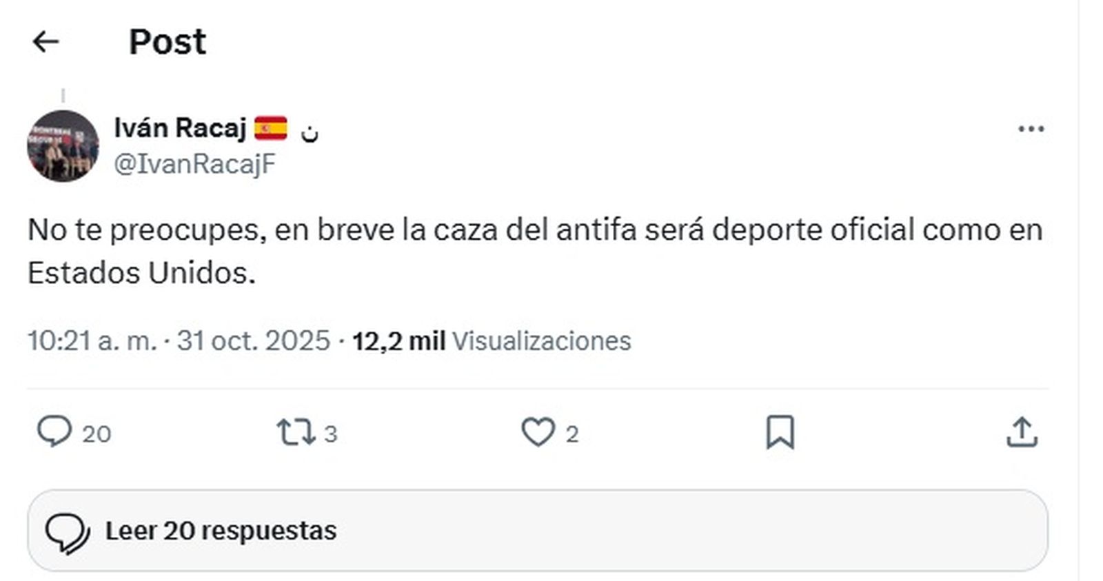 Captura de uno de los tuits recientes