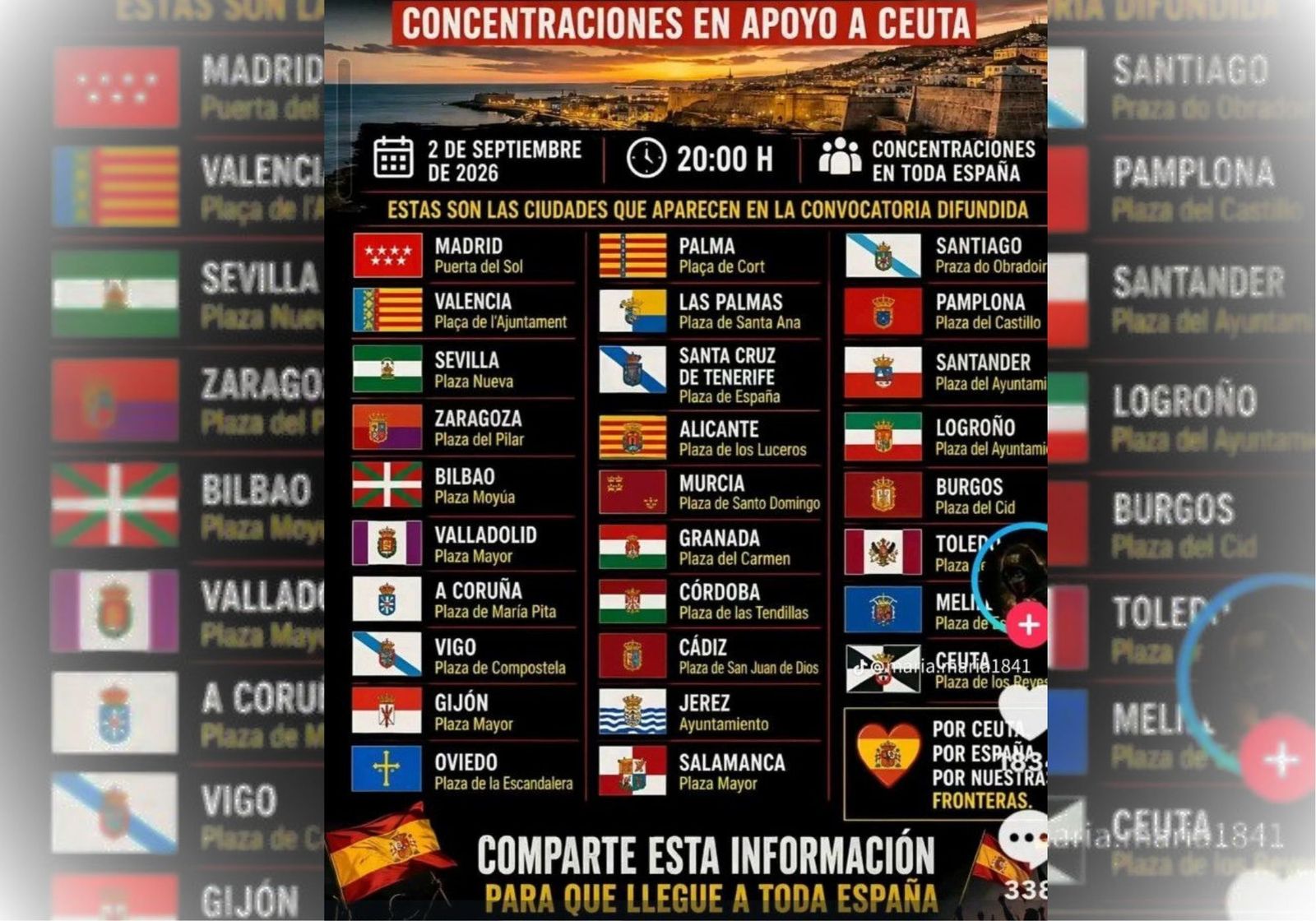 Imagen de algunos de los municipios llamados a manifestarse este 2 de septiembre