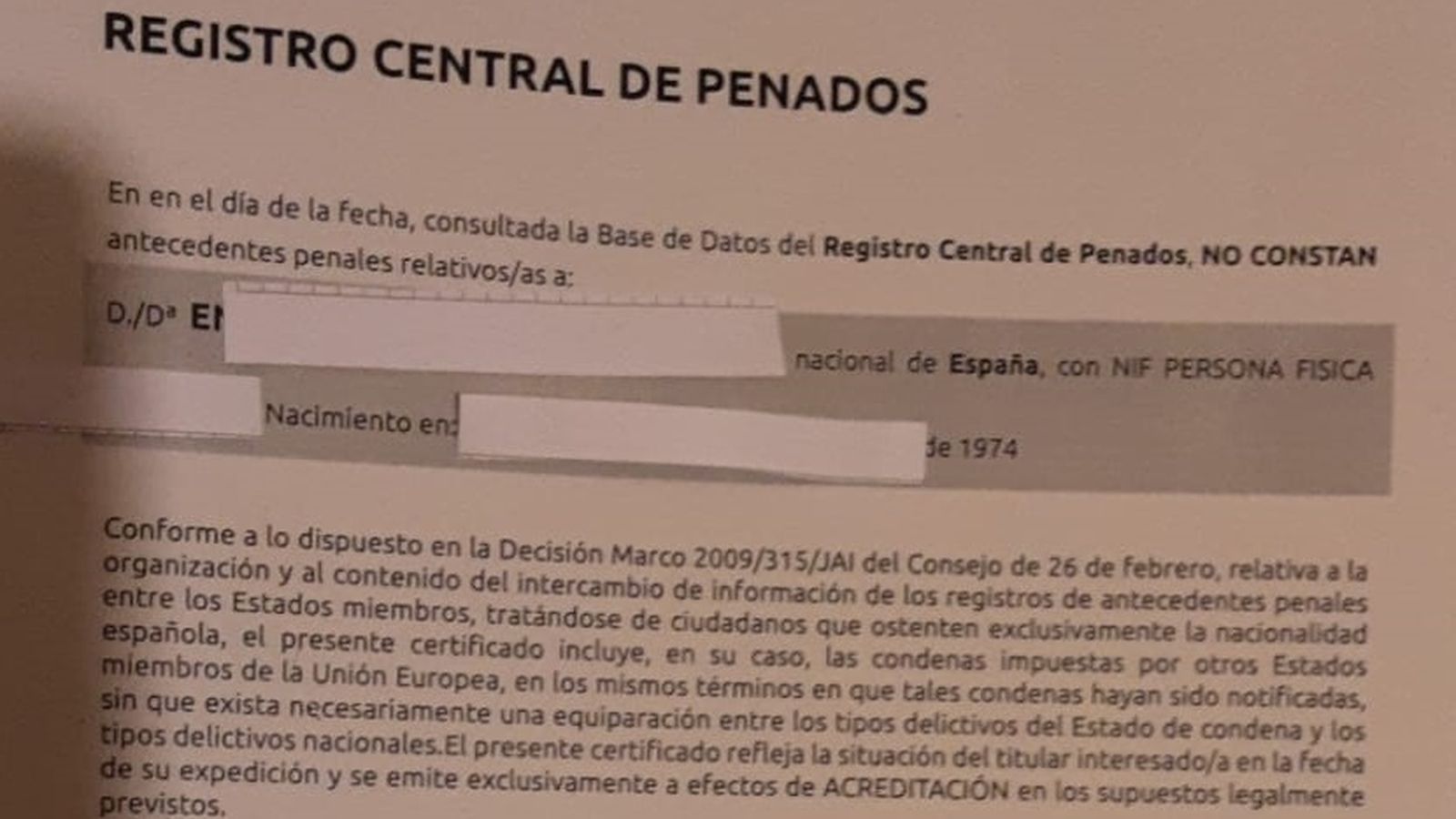 Datos del Registro Central de Penados de E.V.V.
