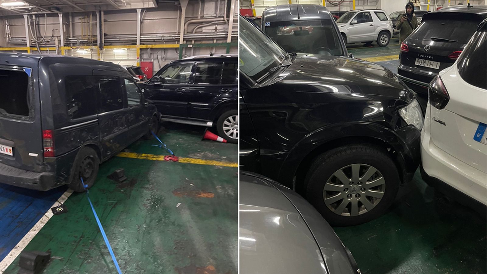 Vehículos en el garaje del barco