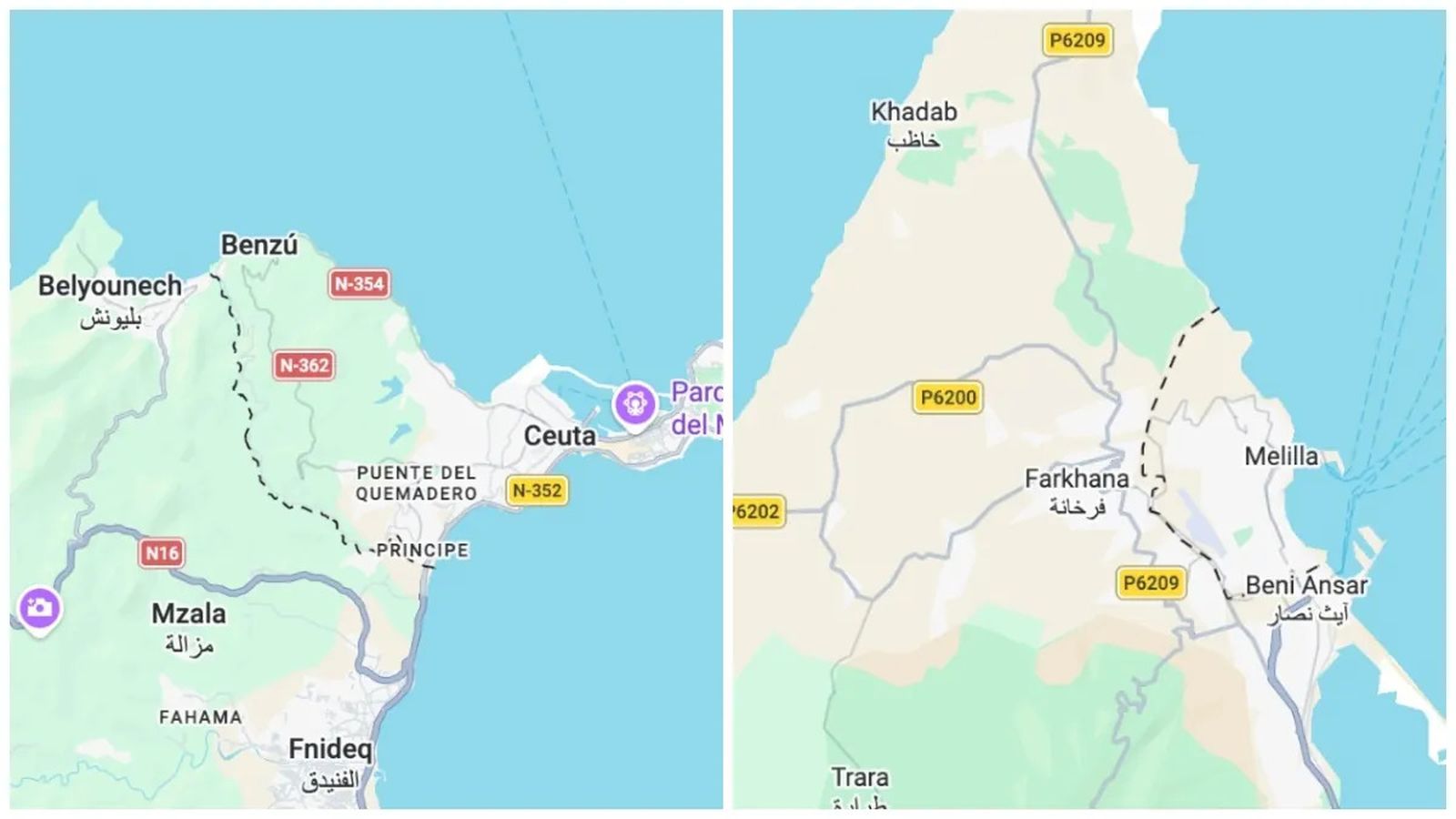 Ceuta y Melilla en Google Maps