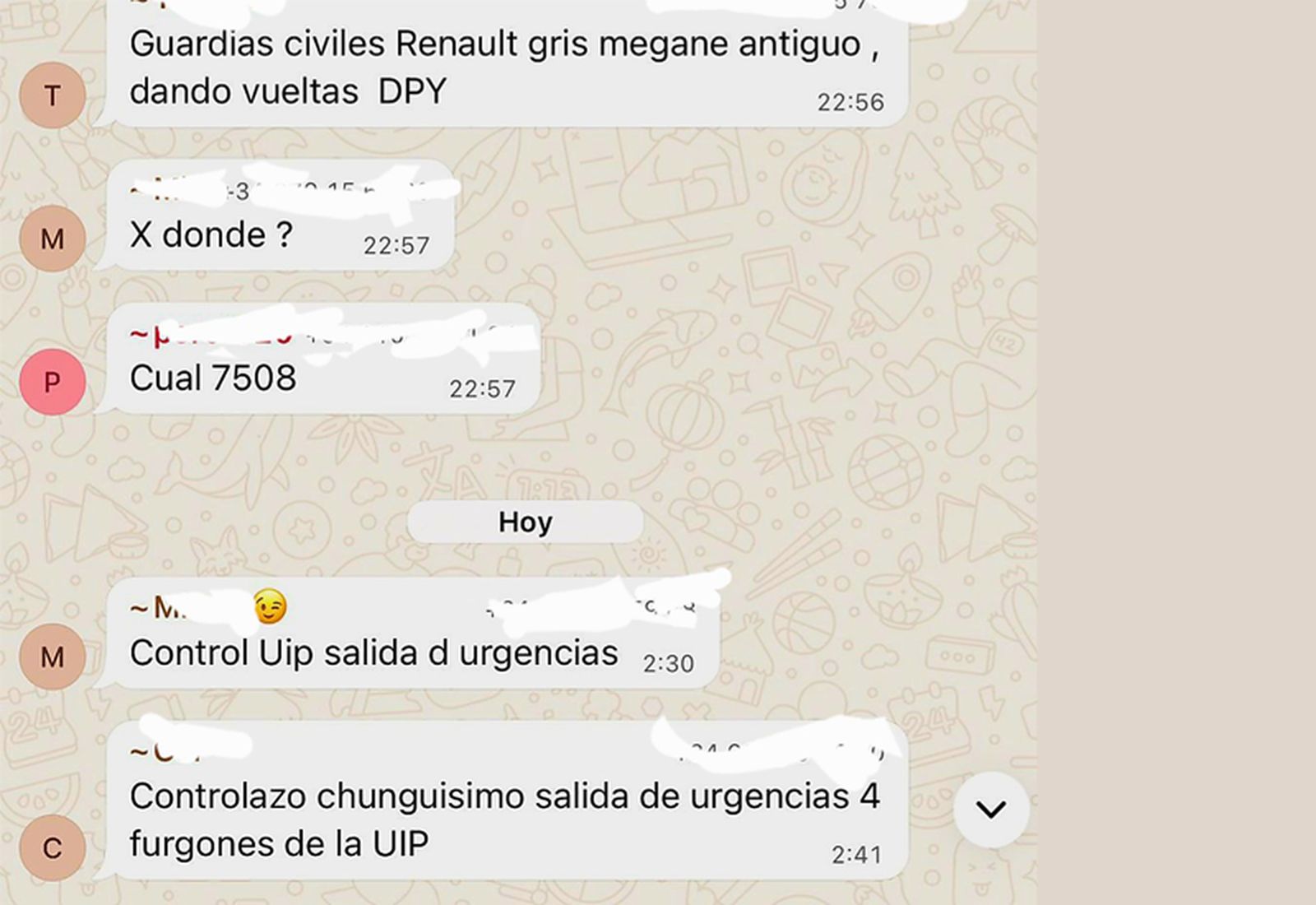 Captura de pantalla de uno de esos grupos de WhatsApp de "aviso de controles policiales".