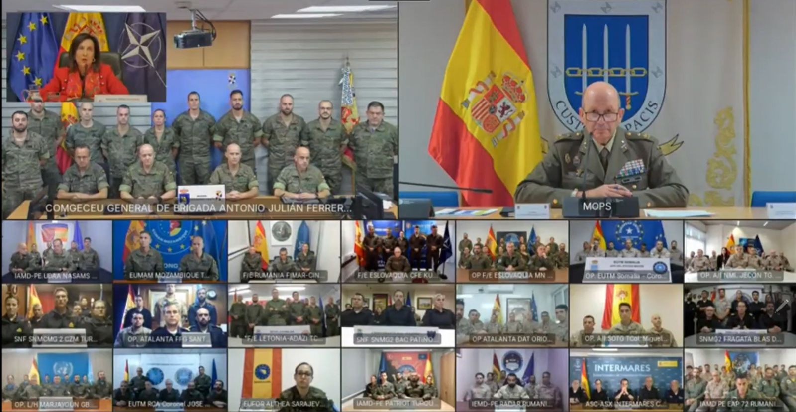 Un momento de la videoconferencia con las misiones españolas en el exterior