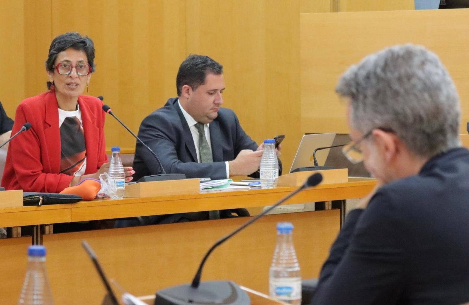 La consejera Chandiramani se dirige al socialista Guerrero durante el debate