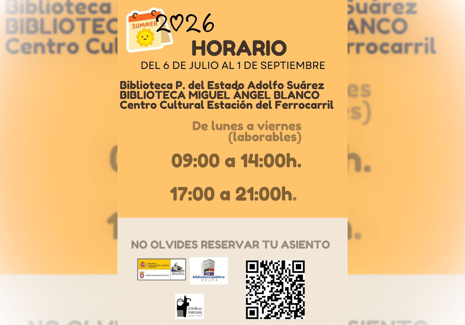 Cartel de los horarios de verano de las bibliotecas públicas.