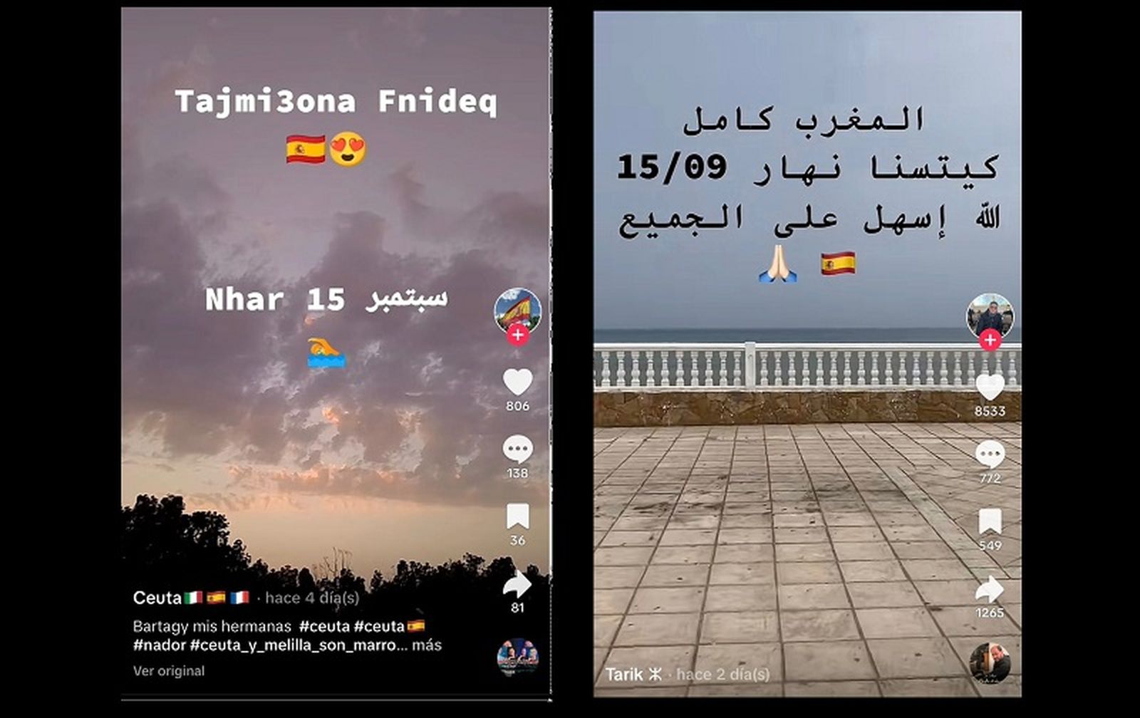 Publicaciones en redes sociales incitando a los nacionales marroquíes a cruzar a Ceuta el pasado 15 de septiembre. / FOTO EL PUEBLO