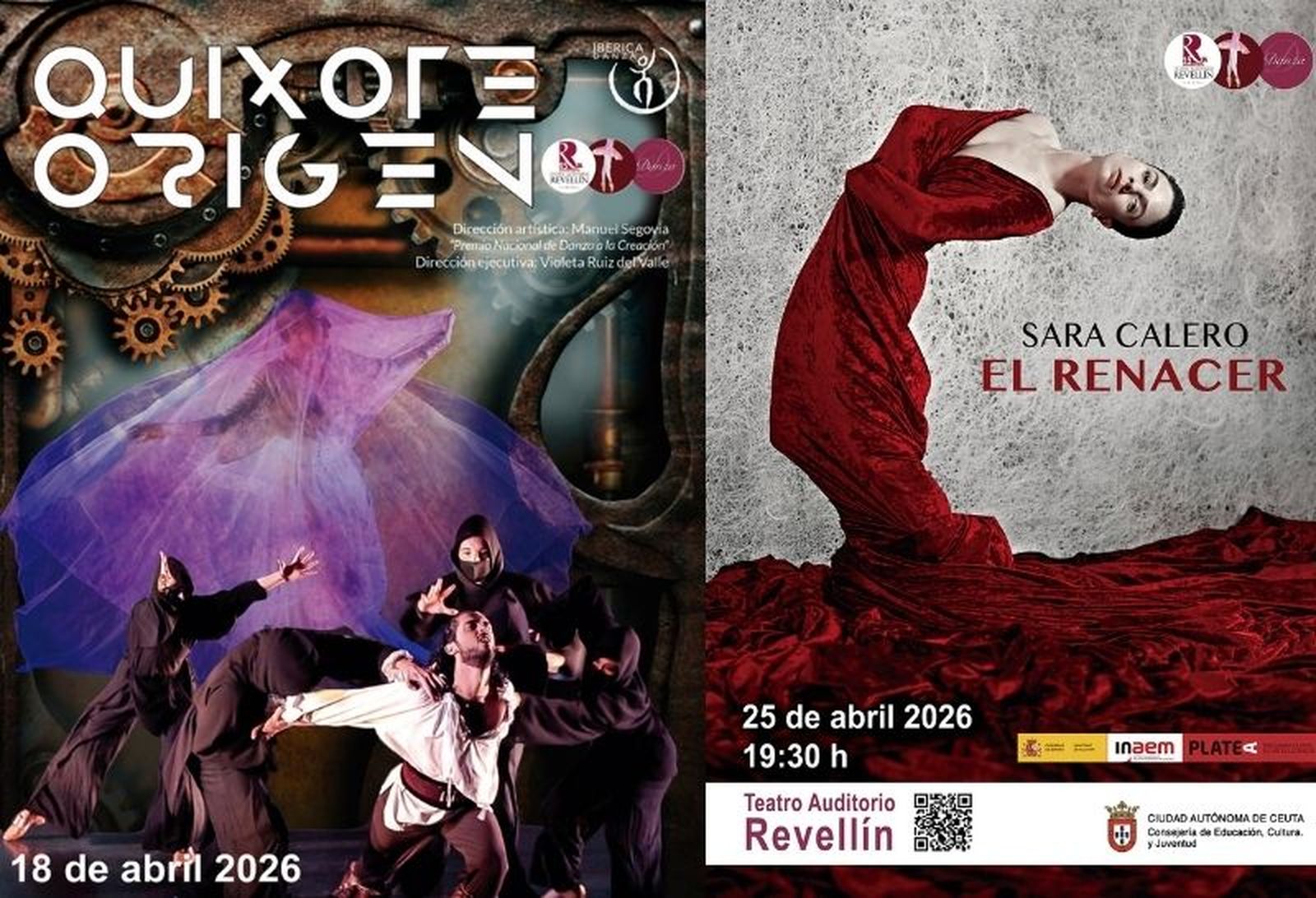 Carteles de dos de las obras que se representarán en abril en el Revellín: 'Quixote' y 'El Renacer'