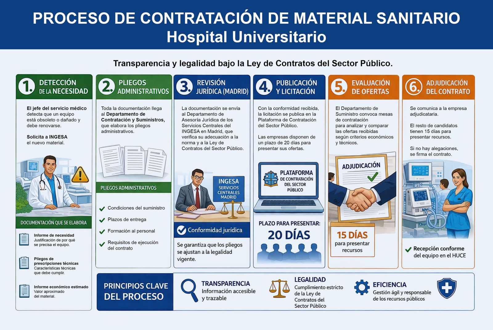Infografía que detalla el proceso de contratación que sigue el INGESA para cualquiera de sus materiales o servicios