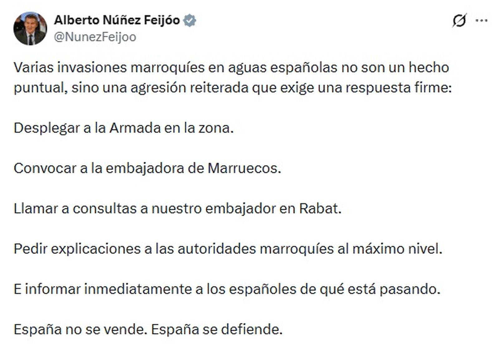 Publicación realizada por Núñez Feijóo en sus redes sociales