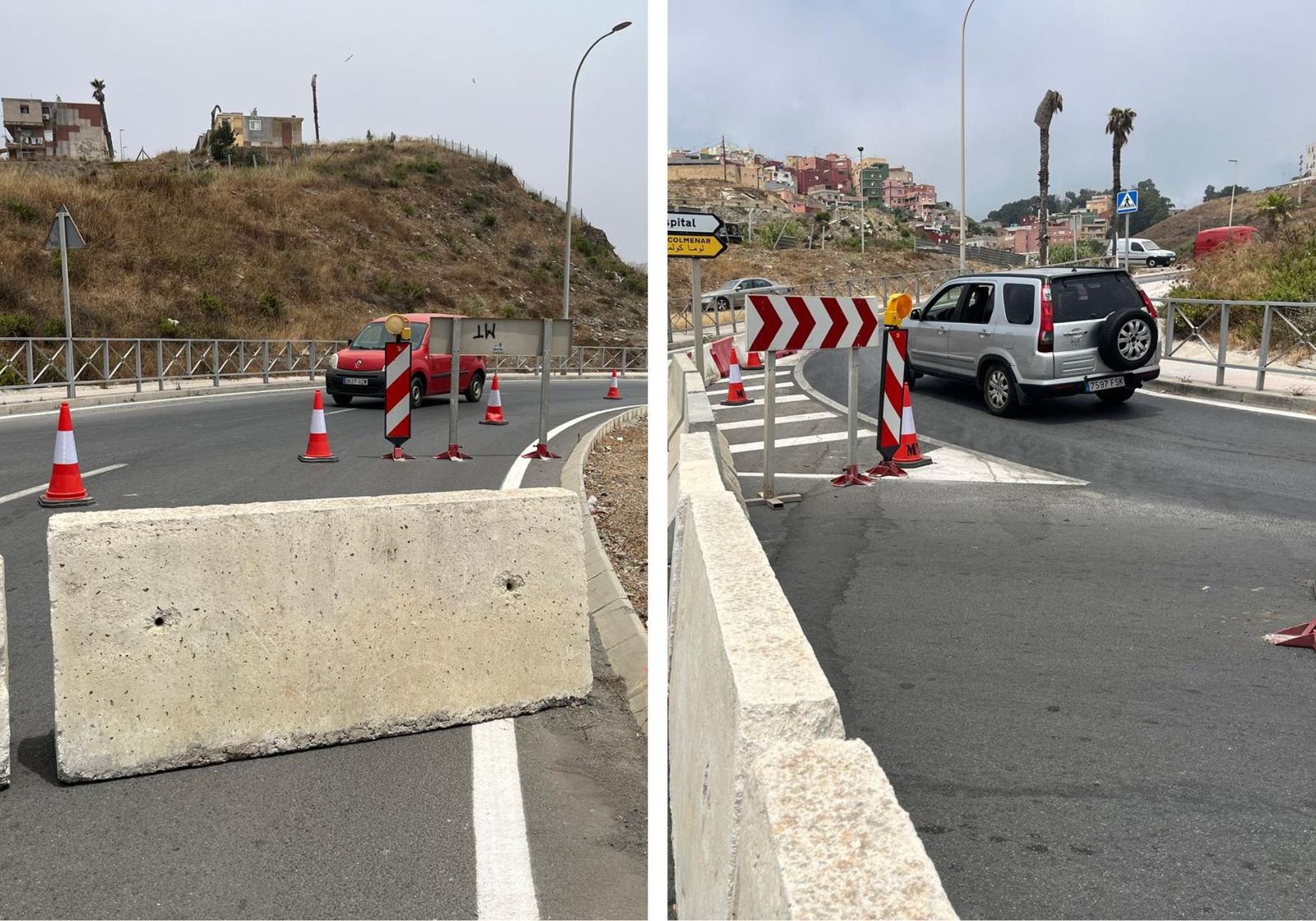 El cierre parcial de la rotonda desde ambos ángulos.