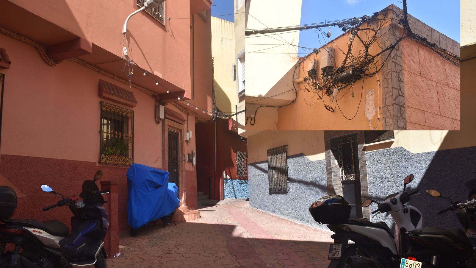 Una de las zonas de Pasaje Recreo con mayor condensación de cableado aéreo