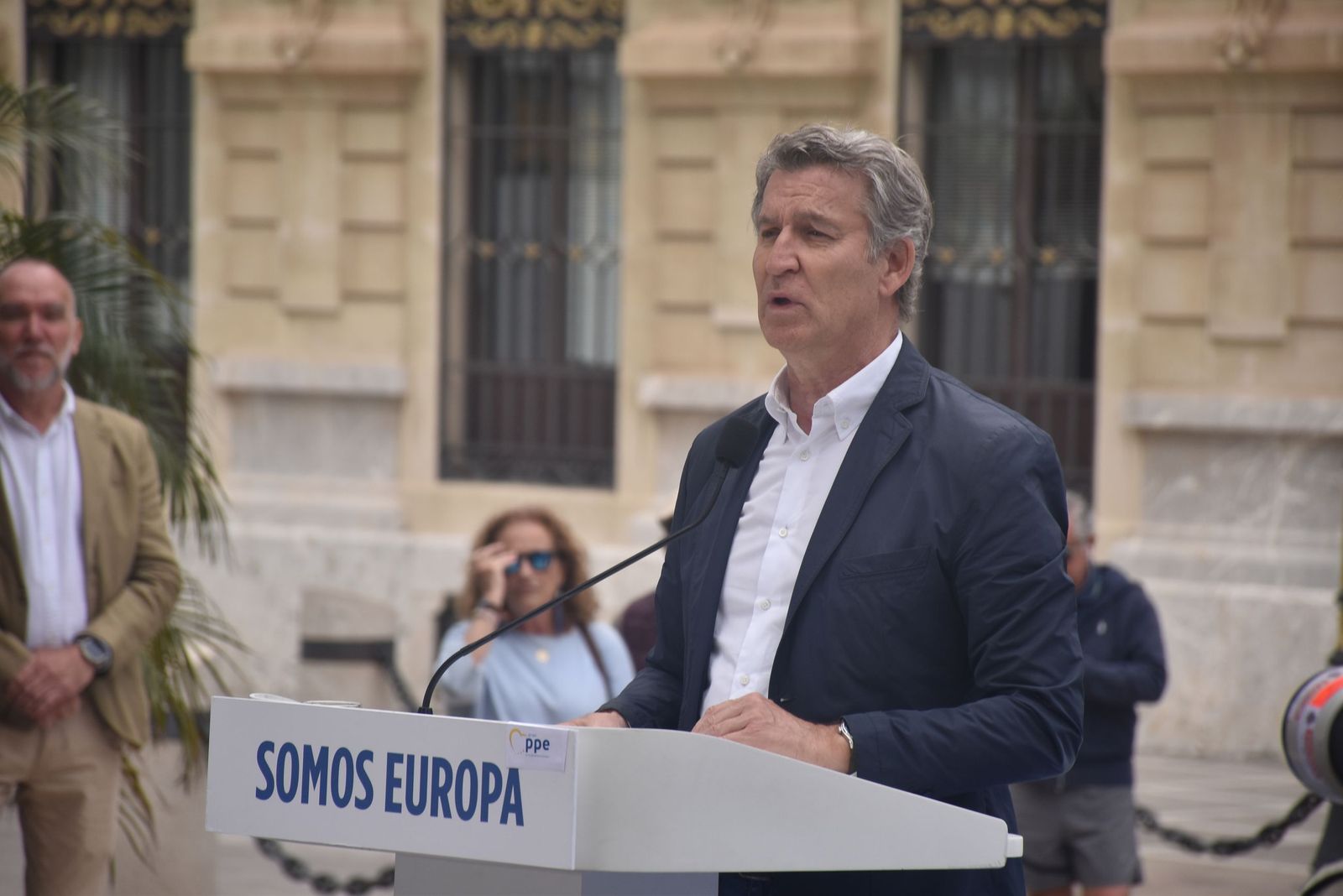 El presidente nacional del PP, Alberto Núñez Feijóo, durante el acto por el Día de Europa celebrado en Ceuta