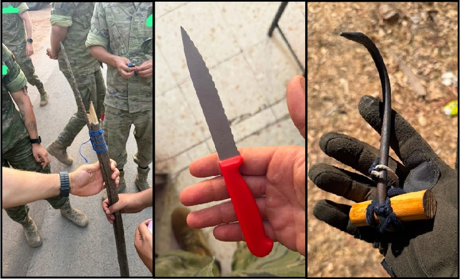 Imágenes de algunos de los aobjetos punzantes intervenidos por el Ejército
