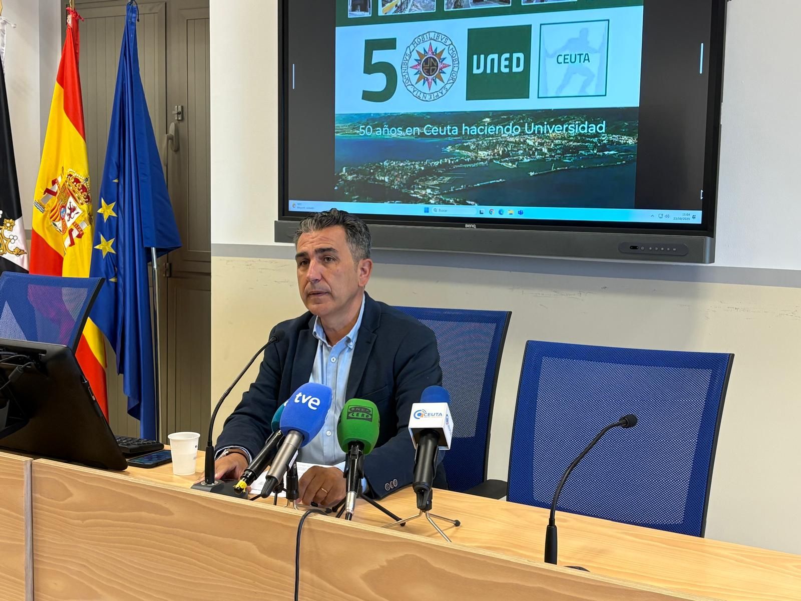 Rontomé durante la rueda de prensa de este jueves en la UNED