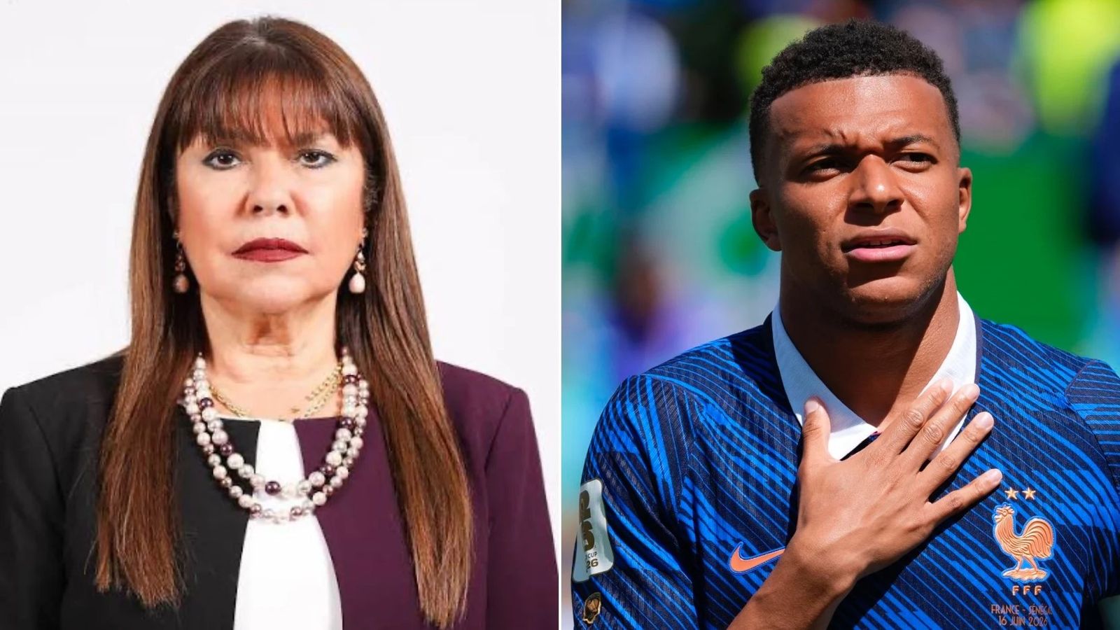 La senadora paraguaya Celeste Amarilla y Kylian Mbappé.